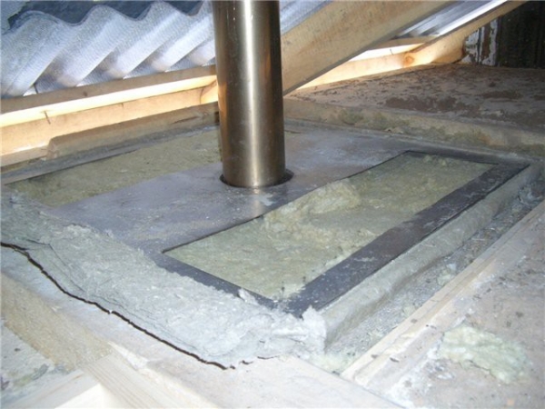 Проход трубы через потолок бани Проход трубы через потолок бани