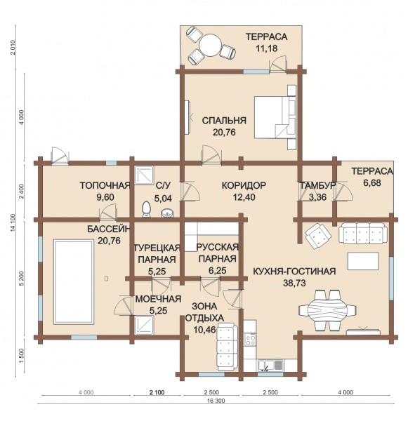 Проекты бань из профилированного бруса с верандой
