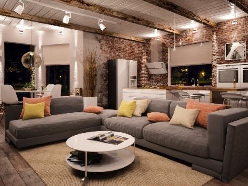 Обустройство и мебель в гостиной стиля лофт