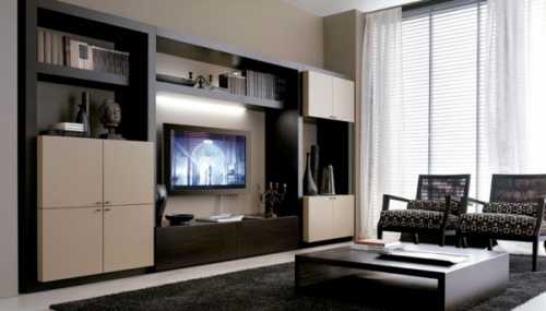 Телевизор на стене в гостиной: идеи декора